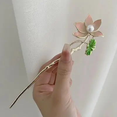 Blue Lotus Flower Hairpin with Dangle Earrings