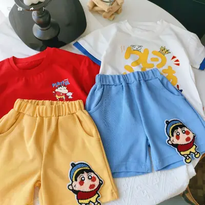 Summer Kids Cotton Shorts Set with Cartoon Print