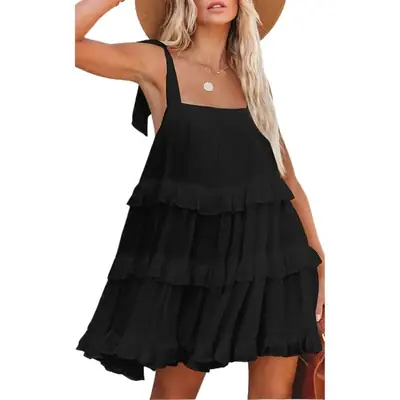 White Ruffled Layered Dress for Women Summer