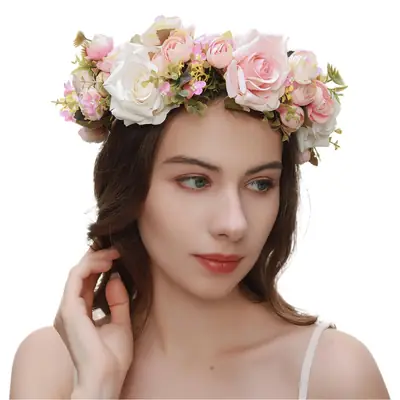 Pink Rose Wreath Headdress for Bridal Hairband