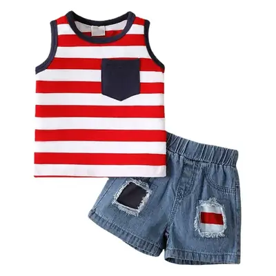 Blue Denim Shorts Set for Boys Summer Sleeveless Top