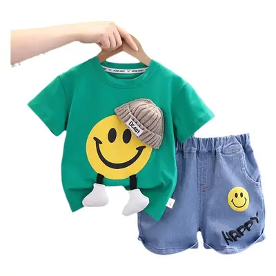 Boy Red T-Shirt Blue Denim Shorts Set Summer