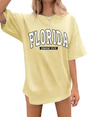 Florida Print Drop Shoulder T-Shirt Women Blue