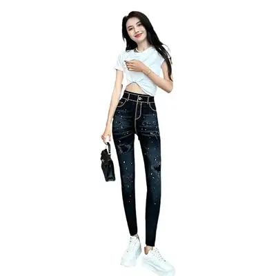 Women Slim Fit Denim Skinny Pants Black 2025