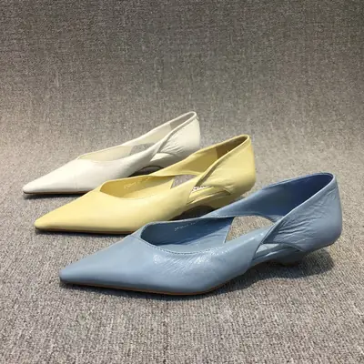 Light Blue Pointed Toe Women's Flat Heel Shoes