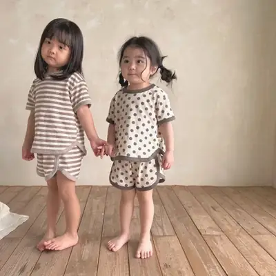 Korean Style Striped Polka Dot Cotton Baby Shorts Set