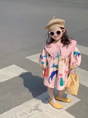 2023 Spring Girl's Cartoon Print Lantern Sleeve Dress