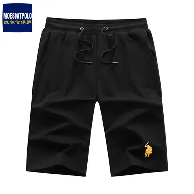 Men Black Elastic Waist Shorts Summer Loose Straight