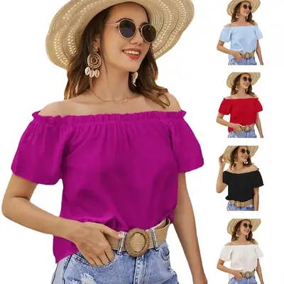 Off-Shoulder Red Ruffled Women's Top 2024