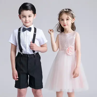 Kids Chorus Dress Primary School Girls White Tulle Skirt Bow Tie