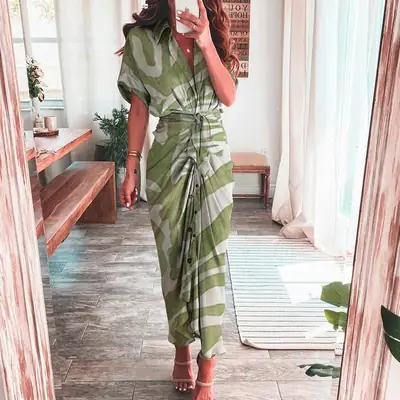 Green Printed Long Skirt Shirt for Women 2025