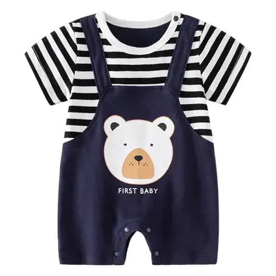 Newborn Baby Striped Bear Print Shorts Set