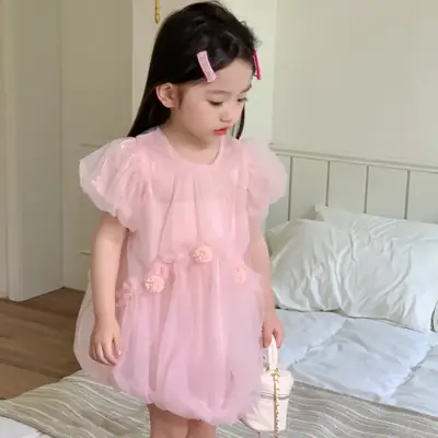 Girls Dress Pink Fluffy Western Style Summer 2024
