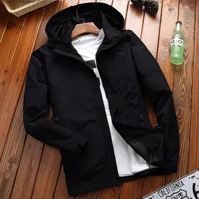 Men's Green Hooded Windbreaker Jacket Spring Autumn