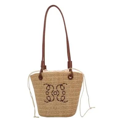 Women Straw Shoulder Bag with Butterfly Embroidery