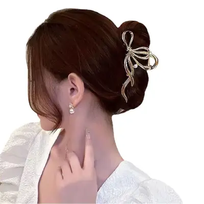 Gold Bow Hair Clip for Women's Large Plate Hair Accessories