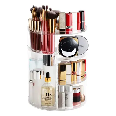 Transparent Rotating Cosmetic Storage Rack with 24K Gold Accents