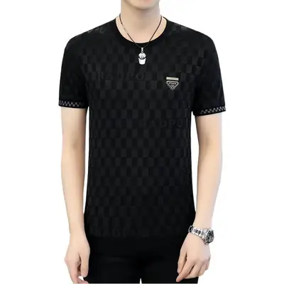 Men Ice Silk Short Sleeve T-Shirt Black 2025
