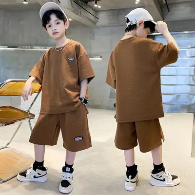 Summer Boys Light Gray Sports Casual Suit Large