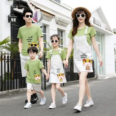 Cotton Cartoon Family Suit Yellow White Kids T-Shirt Shorts