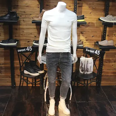 Men Black Slim Fit T-Shirt with Grey Jeans Set