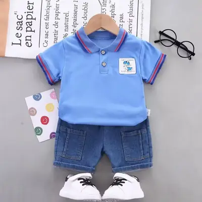 Baby Boys & Girls Polo Shirt Shorts Set White Blue