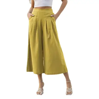 Women's Cotton Wide Leg Ankle Pants Brown 2023