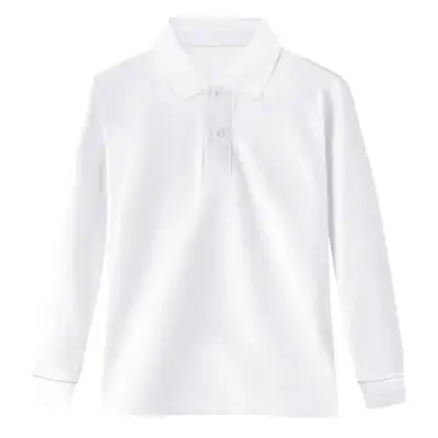 Children's White Polo T-Shirt Long Sleeve Cotton Lapel Base Shirt