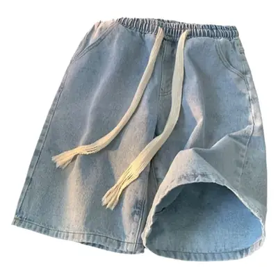Denim Shorts Men Loose Fit Elastic Waist Grey