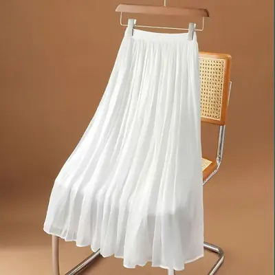 Women's Summer Streamer Chiffon Skirt Milk Pearlescent Willow Pleated