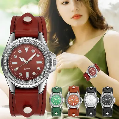 Women's Multi-Color Quartz Watch with Red Strap