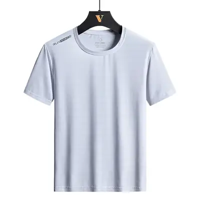 Ice Silk Men's White Short Sleeve T-Shirt Large