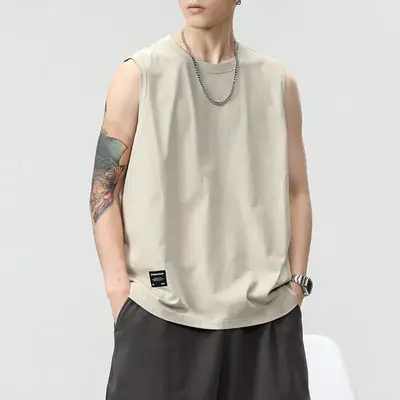 Men's Black Sleeveless Vest Heavy Cotton Summer Wear