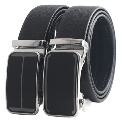 Men's Black Leather Belt with Chrome Buckle