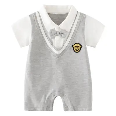 Baby Boys Gray Short Sleeve Jet Suit with Bow Tie
