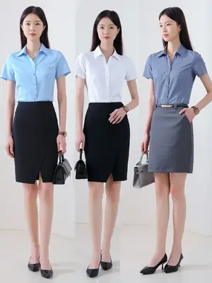 Women Blue Bamboo Fiber Short Sleeve Business Shirt