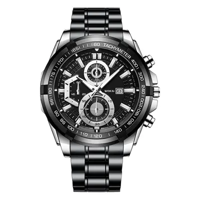 Men's Black Chronograph Quartz Watch with Steel Strap