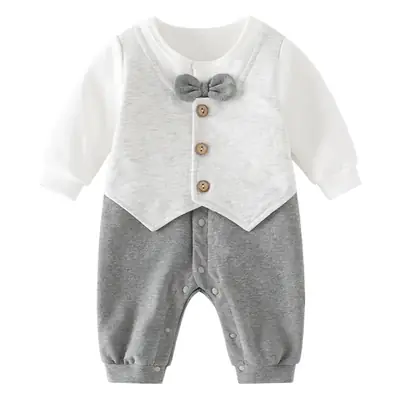 Newborn Baby Long Sleeve Suit Gray Plaid Pants