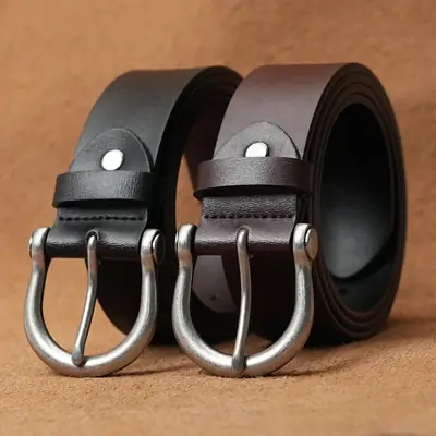 Men's Black Genuine Leather Pin Buckle Belt