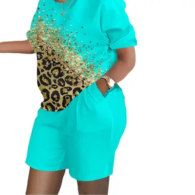 Printed Short-Sleeve Two-Piece Commuter Suit for Women
