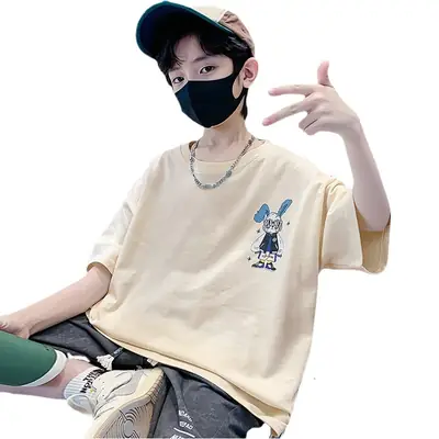 Boys Cotton Short Sleeve T-Shirt Pink Korean Style