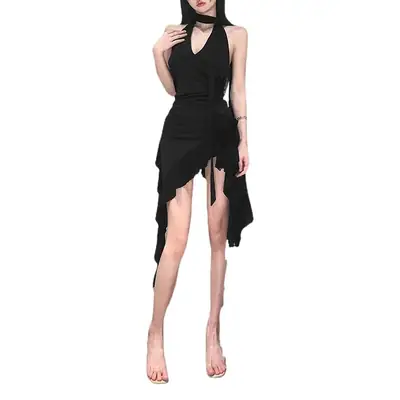 Red Backless Slim Fit Neck Dress for Women