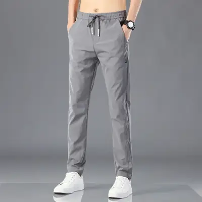 Plus Size Black Ice Silk Casual Pants for Men