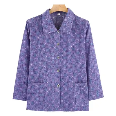 Old Lady Chiffon Shirt Blue Pink Print 70yo