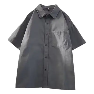 Black Half Sleeve Square Collar Shirt for Men