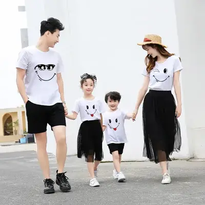 Summer Parin-child Dress Two-piece Set Short-sleeve White Vessel Skirt