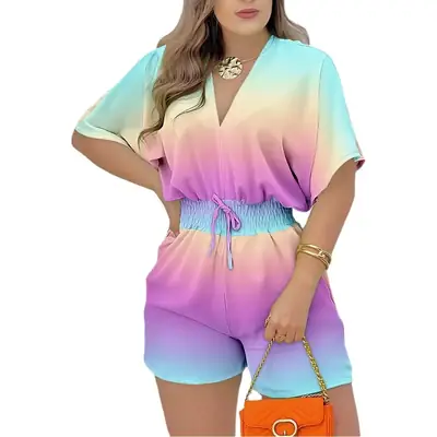 2024 Summer V Neck Lace-Up Jumpsuit Set