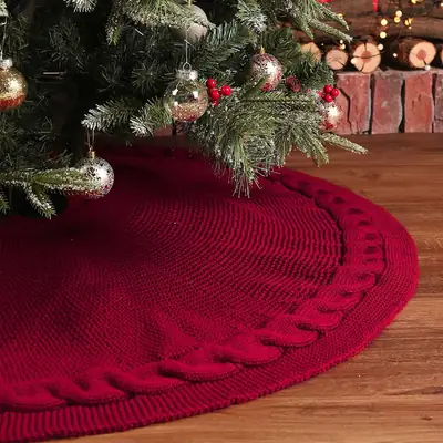 Christmas Knitted Tree Dress Red Apron with Ornaments