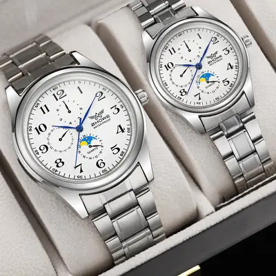 Men & Women Silver Watch Set Blue Needle Business Couple