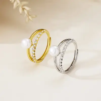 Korean Style Pearl & Zircon Ring Set